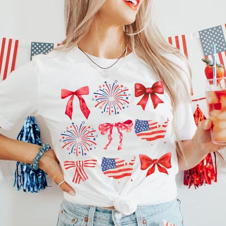 Coquette American Flag Girl Bow 4th July America - Adult & Kids T-Shirts, Sweatshirts & Hoodies apparel design preview 1