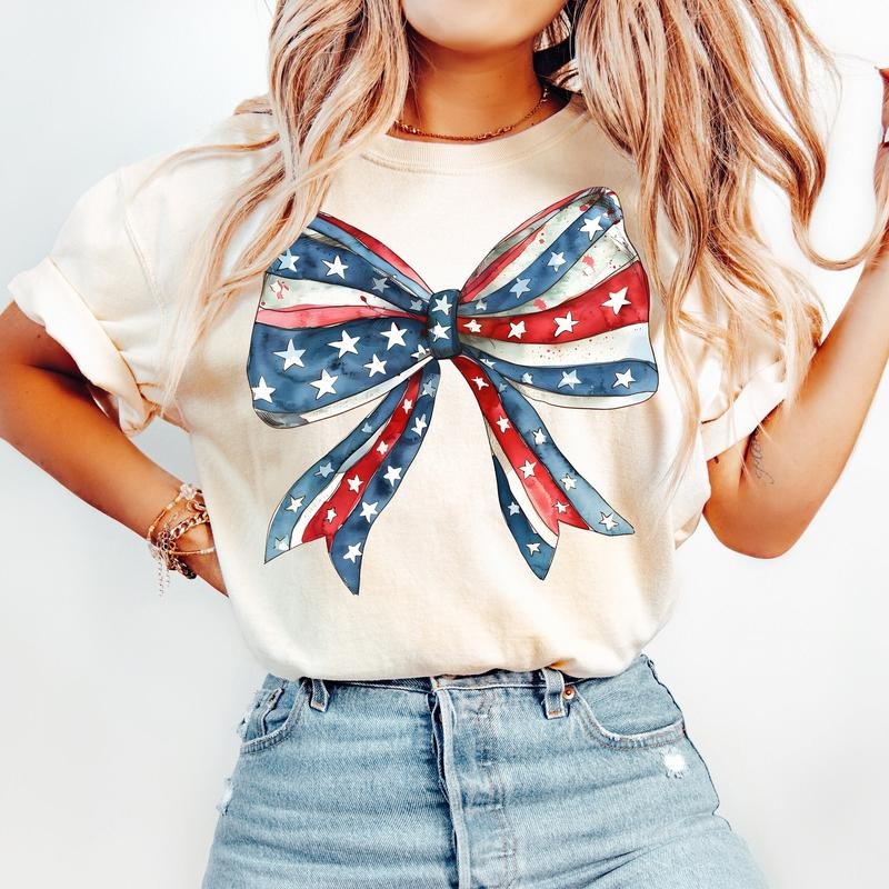 Coquette American Girl Bow 4th July America Freedom - Adult & Kids T-Shirts, Sweatshirts & Hoodies apparel design preview 1