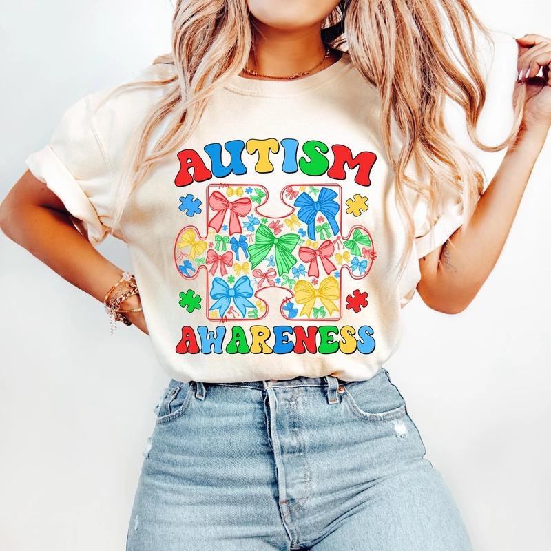 Coquette Autism Awareness Puzzle Piece DTF Transfer - Adult & Kids T-Shirts, Sweatshirts & Hoodies apparel design preview 1