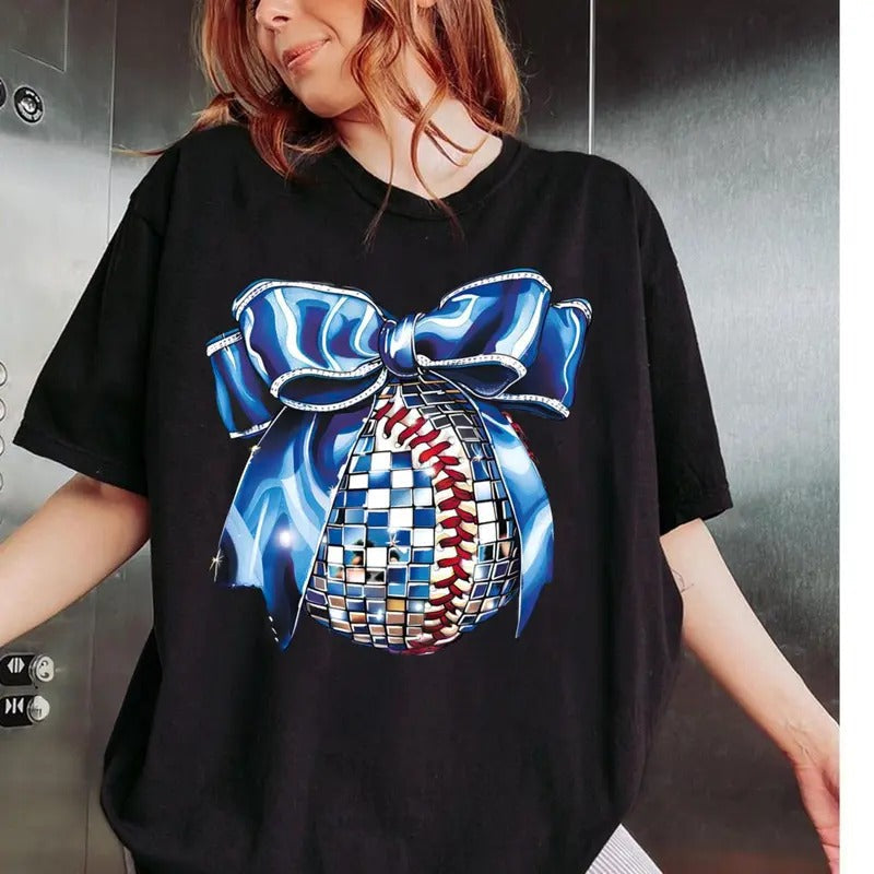 Coquette Baseball Bow Retro Disco Sports - Adult & Kids T-Shirts, Sweatshirts & Hoodies apparel design preview 1