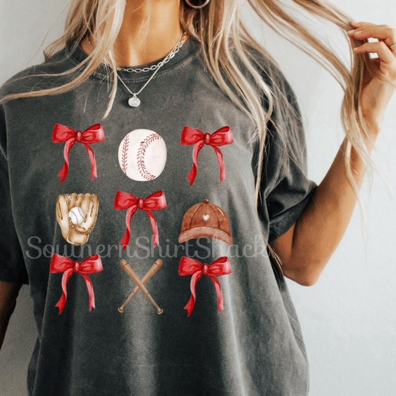 Coquette Bow Baseball Collage Pepper Comfort Colors - Adult & Kids T-Shirts, Sweatshirts & Hoodies apparel design preview 1