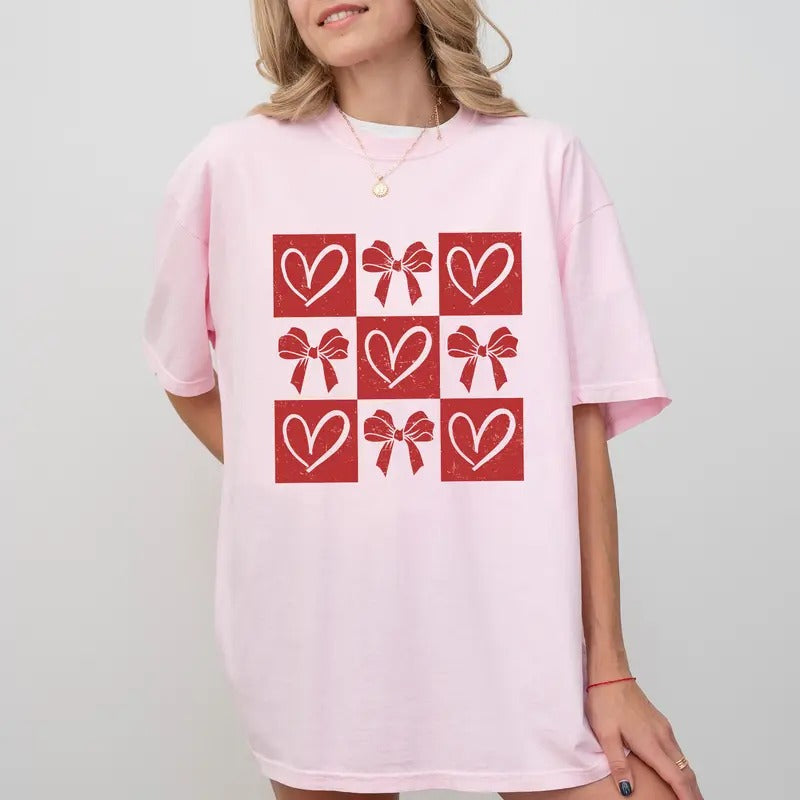 Coquette Bow Heart Comfort Colors Loving Day Girly - Adult & Kids T-Shirts, Sweatshirts & Hoodies apparel design preview 1