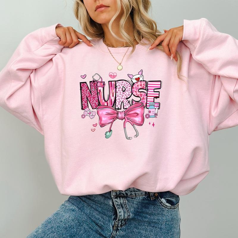 Coquette Bow Nurse Cupids Favorite Nursing Long - Adult & Kids T-Shirts, Sweatshirts & Hoodies apparel design preview 1