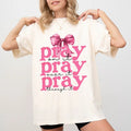 Coquette Bow Pink Comfort Colors Pray Bible Verse - Adult & Kids T-Shirts, Sweatshirts & Hoodies apparel design preview 1