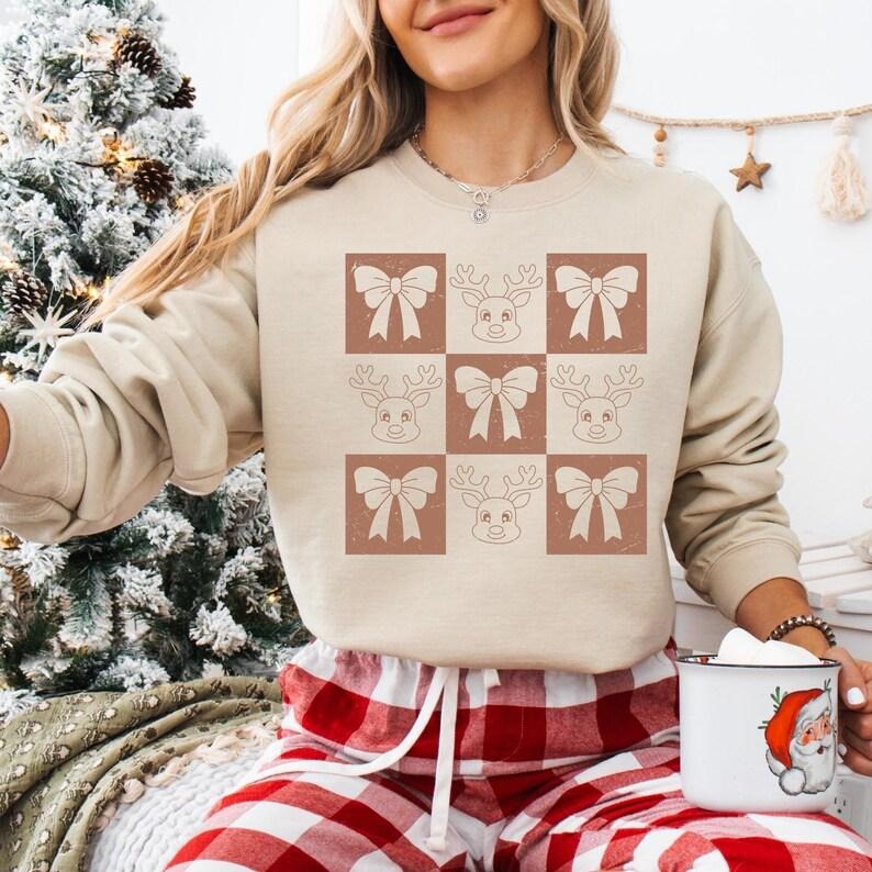 Coquette Bow Reindeer Checkered Vintage Lover - Adult & Kids T-Shirts, Sweatshirts & Hoodies apparel design preview 1