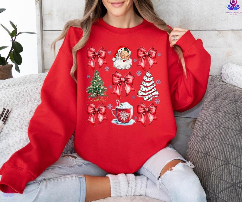 Coquette Bow Cute Red Ribbon Santa Merry Bows - Adult & Kids T-Shirts, Sweatshirts & Hoodies apparel design preview 1