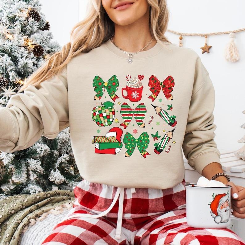 Coquette Bow Teacher Very Merry Santa'S Favorite Life - Adult & Kids T-Shirts, Sweatshirts & Hoodies apparel design preview 1
