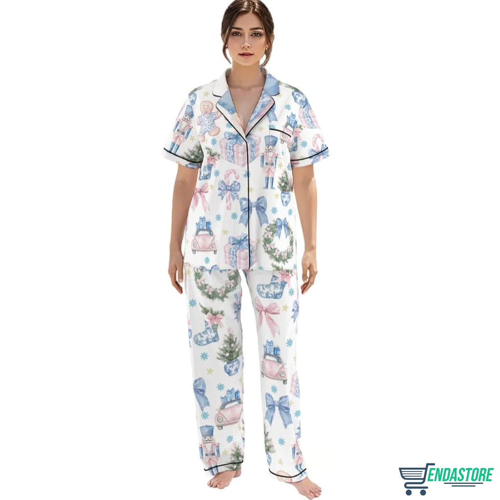 Coquette Chinoiserie Christmas Satin Pajama Set 3D Christmas Sweater - Holiday Gift product image 4