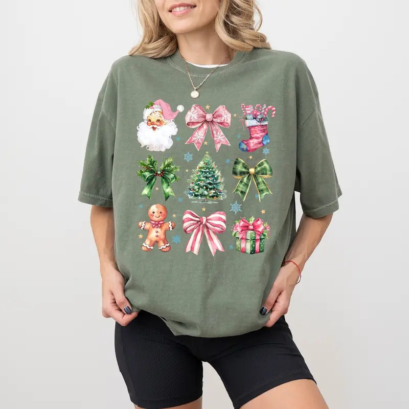 Coquette Comfort Colors Pink Bow Retro Santa Top - Adult & Kids T-Shirts, Sweatshirts & Hoodies apparel design preview 1