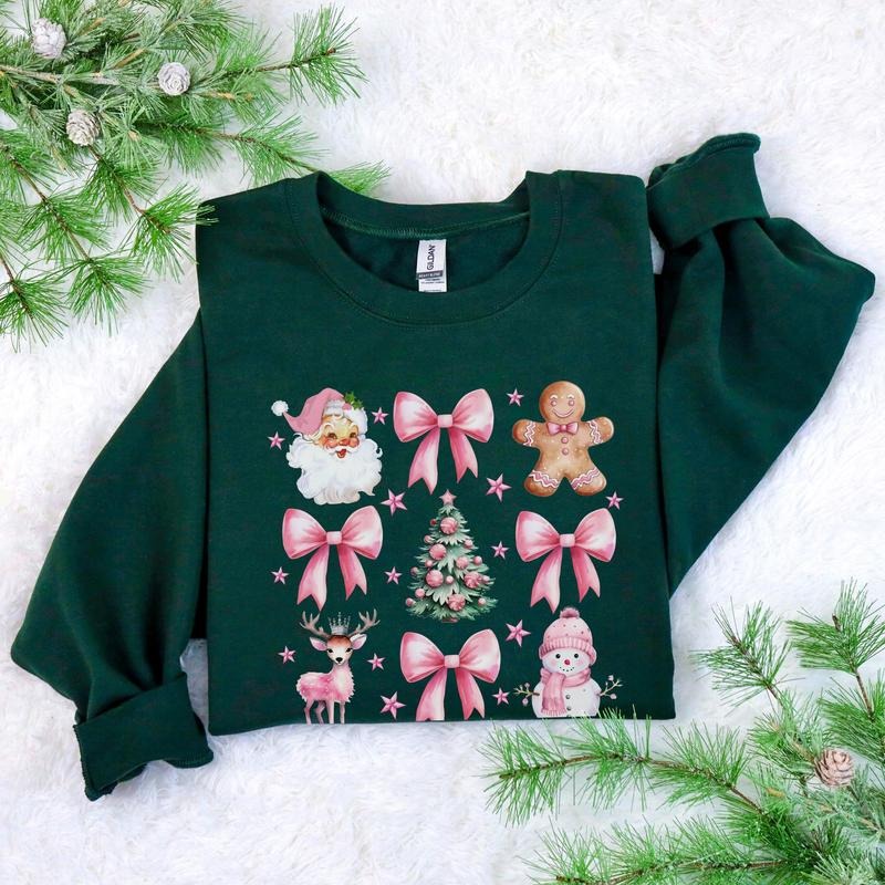 Coquette Pretty Pink Bows Santas Gingerbread Festive - Adult & Kids T-Shirts, Sweatshirts & Hoodies apparel design preview 1