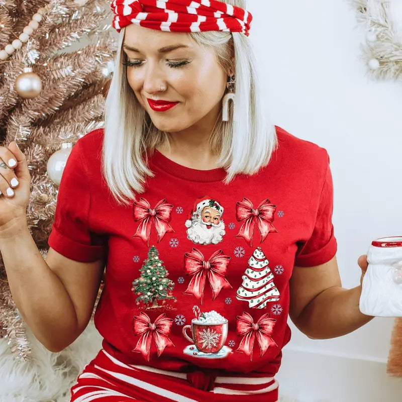 Coquette Vintage Santa Bows Casual Winter Soft Short - Adult & Kids T-Shirts, Sweatshirts & Hoodies apparel design preview 1