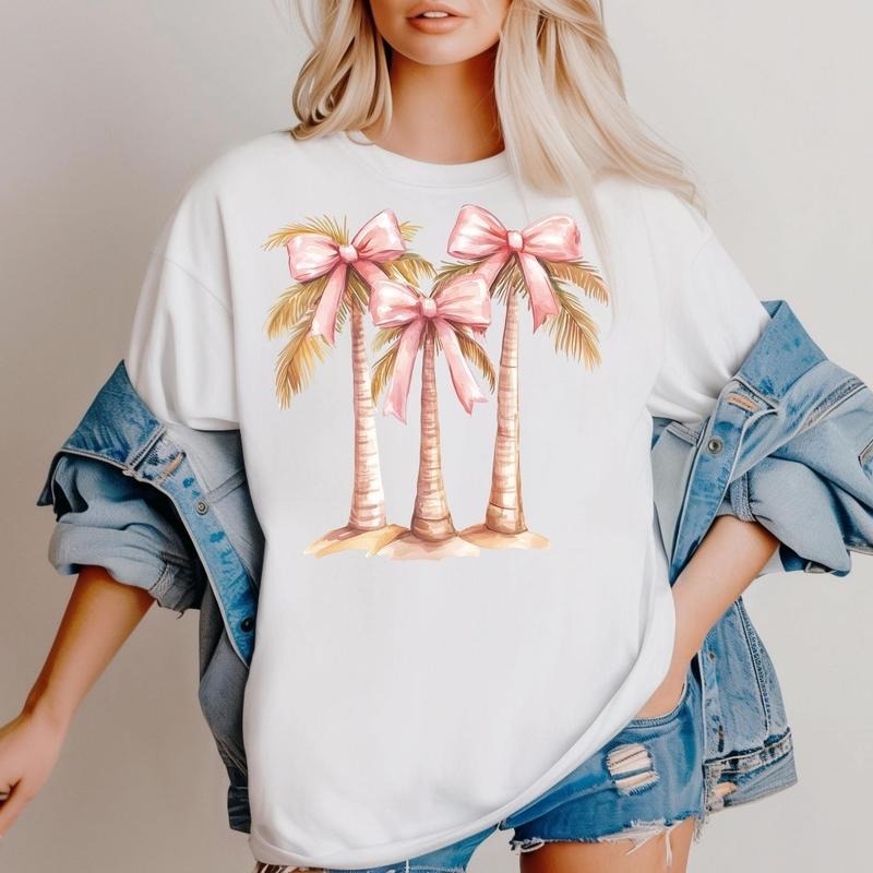 Coquette Coconut Palm Trees Bow Beach Summer Coastal - Adult & Kids T-Shirts, Sweatshirts & Hoodies apparel design preview 1