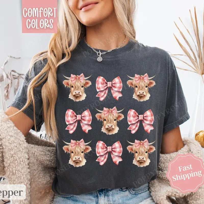 Coquette Cow Comfort Colors Farm - Adult & Kids T-Shirts, Sweatshirts & Hoodies apparel design preview 1