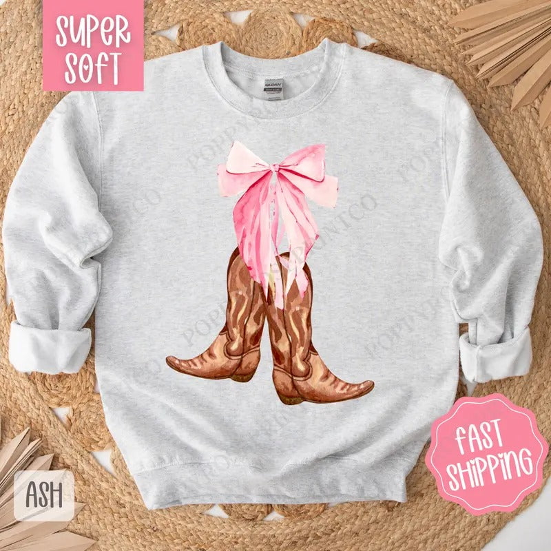 Coquette Cowgirl Boots Bow Country Music Western - Adult & Kids T-Shirts, Sweatshirts & Hoodies apparel design preview 1