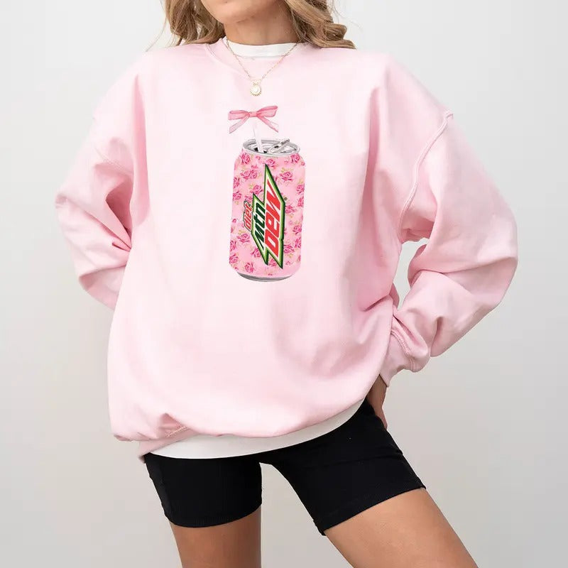 Coquette Diet Mtn Dew Floral Cute Baby Pink Bow Soda - Adult & Kids T-Shirts, Sweatshirts & Hoodies apparel design preview 1
