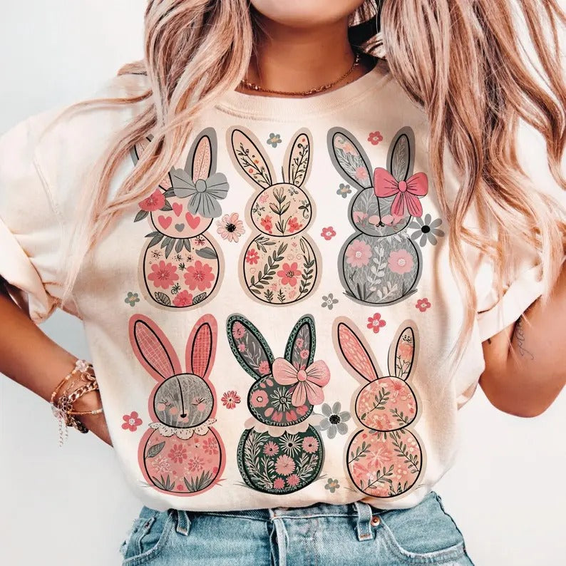 Coquette Easter Bunny Floral Retro - Adult & Kids T-Shirts, Sweatshirts & Hoodies apparel design preview 1
