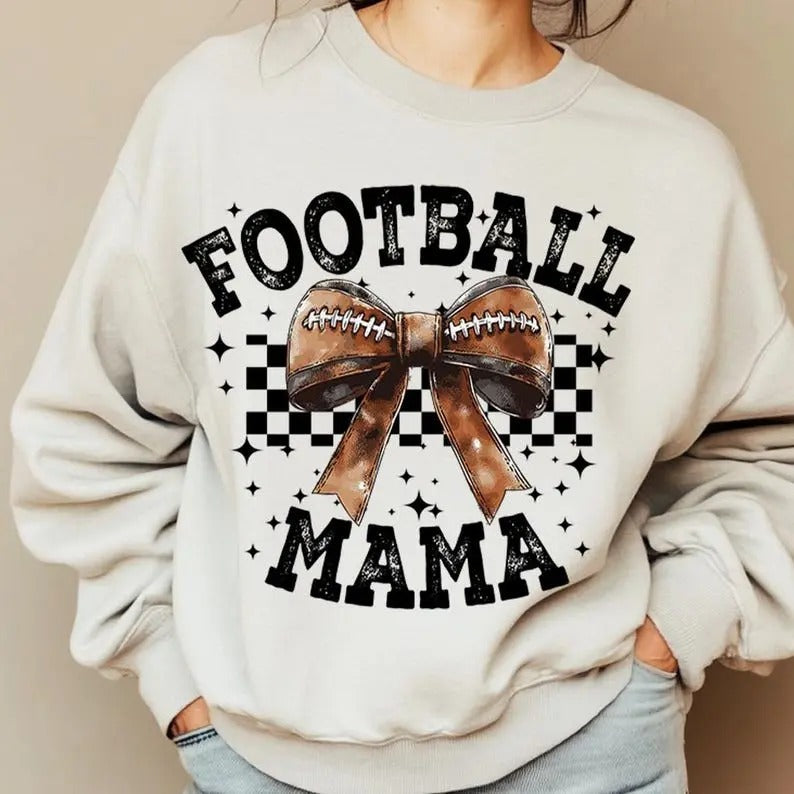 Coquette Football MAMA Bow Ash Gray Game Day Retro - Adult & Kids T-Shirts, Sweatshirts & Hoodies apparel design preview 1