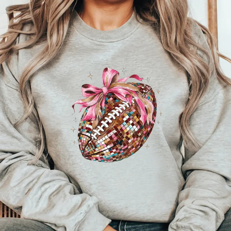 Coquette Football Pink Bow Casual Softstyle - Adult & Kids T-Shirts, Sweatshirts & Hoodies apparel design preview 1