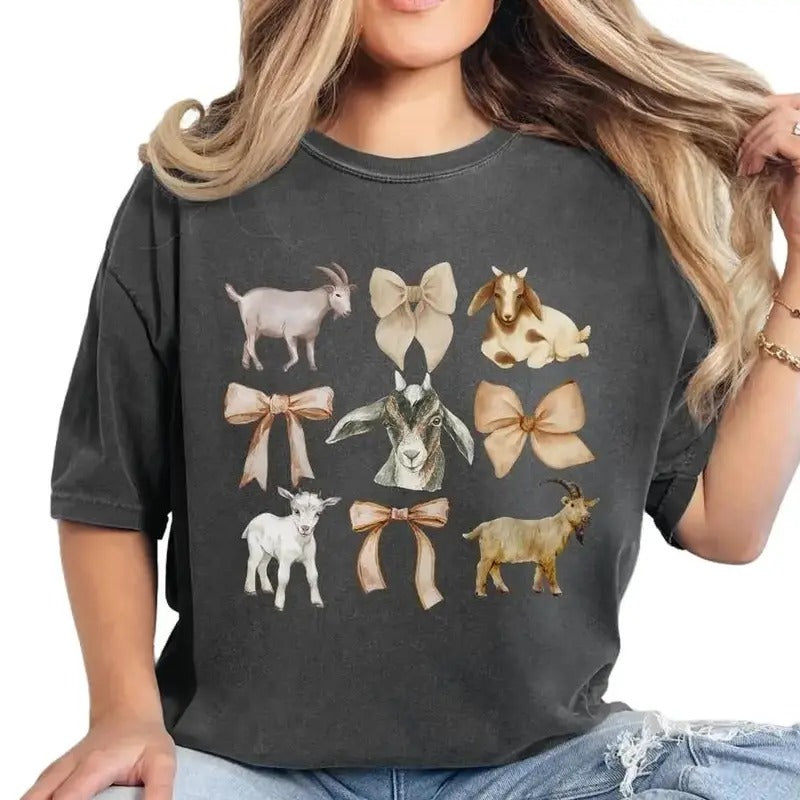 Coquette Goats Bows Goat Lovers Farm Homestead Cute - Adult & Kids T-Shirts, Sweatshirts & Hoodies apparel design preview 1