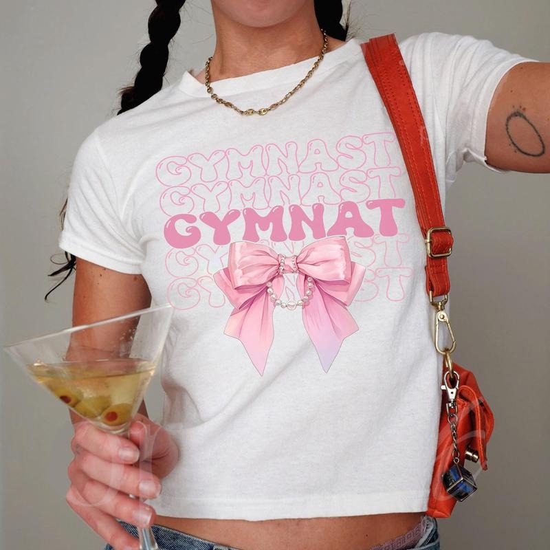 Coquette Gymnastics Baby Pink Bow Gymnast Team - Adult & Kids T-Shirts, Sweatshirts & Hoodies apparel design preview 1