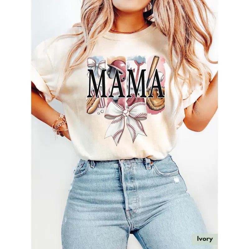 Coquette Mama Baseball Mom Lover Season Bow - Adult & Kids T-Shirts, Sweatshirts & Hoodies apparel design preview 1