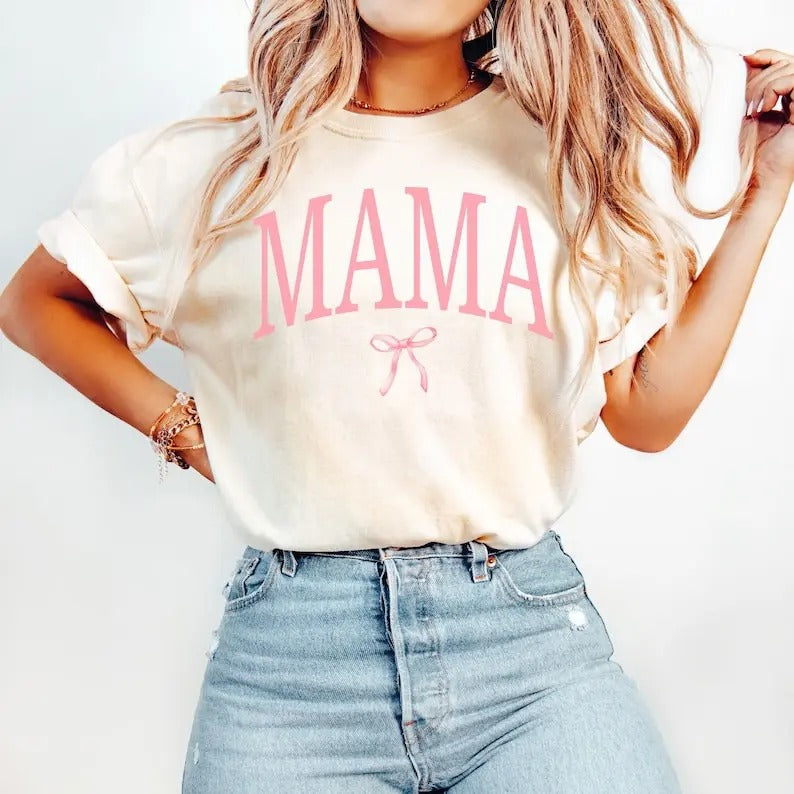 Coquette Mama Bow Mom Girly Baby Shower Expecting - Adult & Kids T-Shirts, Sweatshirts & Hoodies apparel design preview 1