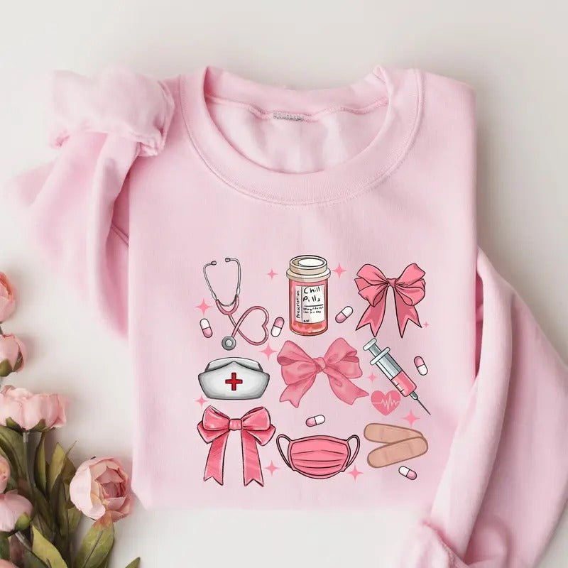 Coquette Nurse Pink Bow Girl Softcore Graduation - Adult & Kids T-Shirts, Sweatshirts & Hoodies apparel design preview 1