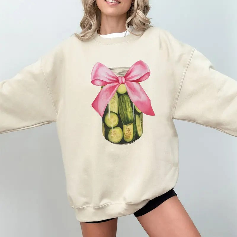 Coquette Pickle Lover Cherry Bow Pink Ribbon Pickles - Adult & Kids T-Shirts, Sweatshirts & Hoodies apparel design preview 1