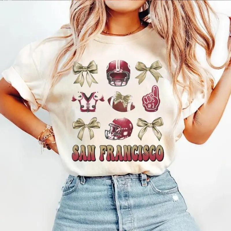 Coquette San Francisco Football Bow Fan Game Day - Adult & Kids T-Shirts, Sweatshirts & Hoodies apparel design preview 1