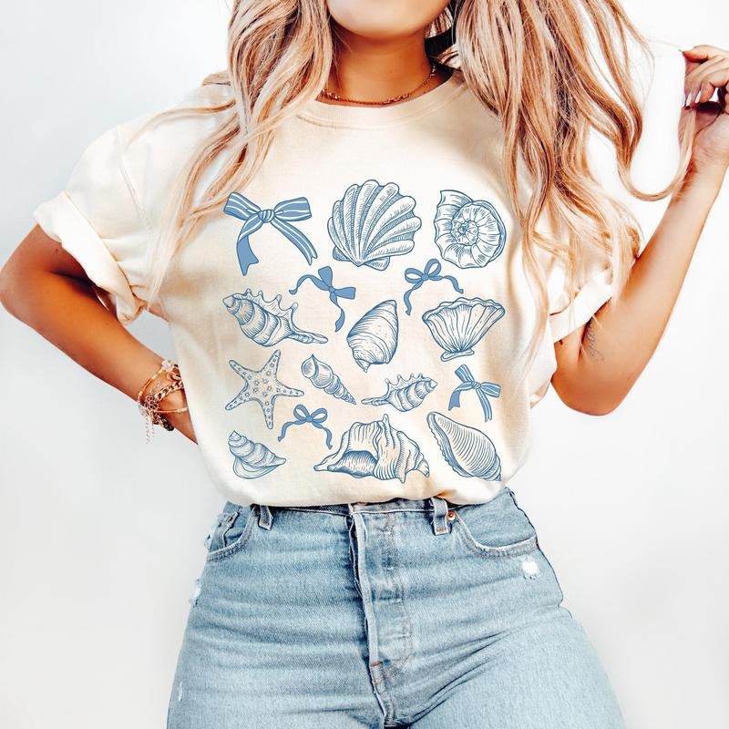 Coquette Seashell Coastal Beach Retro Summer Bow - Adult & Kids T-Shirts, Sweatshirts & Hoodies apparel design preview 1