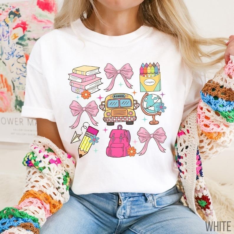 Coquette Teacher Cute Back School Elementary Pink Bow - Adult & Kids T-Shirts, Sweatshirts & Hoodies apparel design preview 1