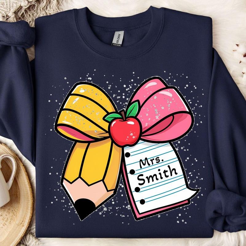 Coquette Teacher Personalize Teacher'S Name Pencil - Adult & Kids T-Shirts, Sweatshirts & Hoodies apparel design preview 1