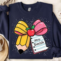 Coquette Teacher Personalize Teacher'S Name Pencil - Adult & Kids T-Shirts, Sweatshirts & Hoodies apparel design preview 1
