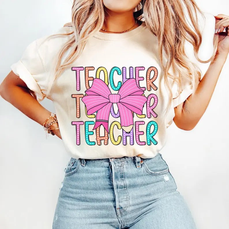 Coquette Teacher Back School Appreciation Bright - Adult & Kids T-Shirts, Sweatshirts & Hoodies apparel design preview 1