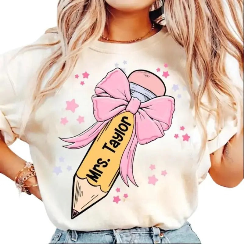 Coquette Teacher Pencil Bow Teaching Love Inspire - Adult & Kids T-Shirts, Sweatshirts & Hoodies apparel design preview 1