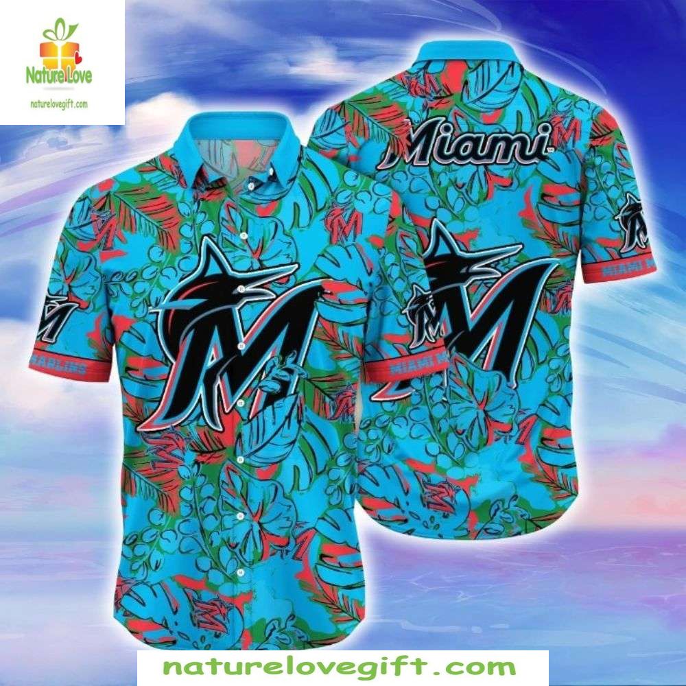 Miami Marlins Hawaiian Coral Reef Blossom MLB - Adult & Kids T-Shirts, Sweatshirts & Hoodies apparel design preview 1