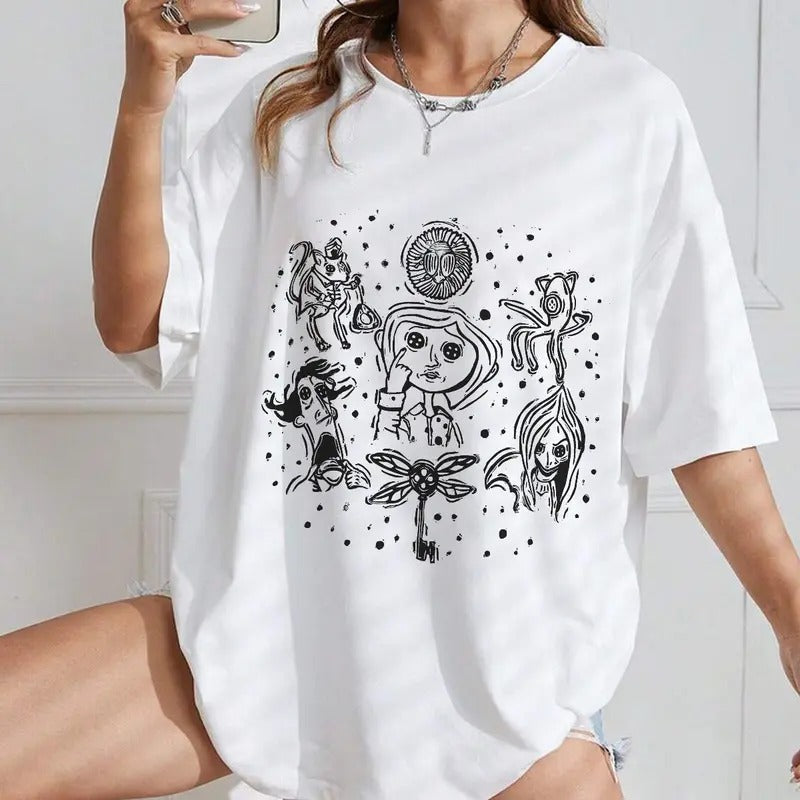 Coraline Doodle Horror Movies Character Halloween - Adult & Kids T-Shirts, Sweatshirts & Hoodies apparel design preview 1