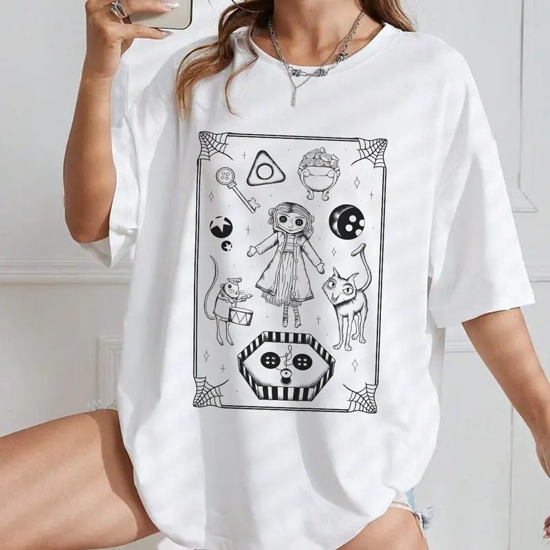 Coraline Doodle Horror Movies Halloween - Adult & Kids T-Shirts, Sweatshirts & Hoodies apparel design preview 1