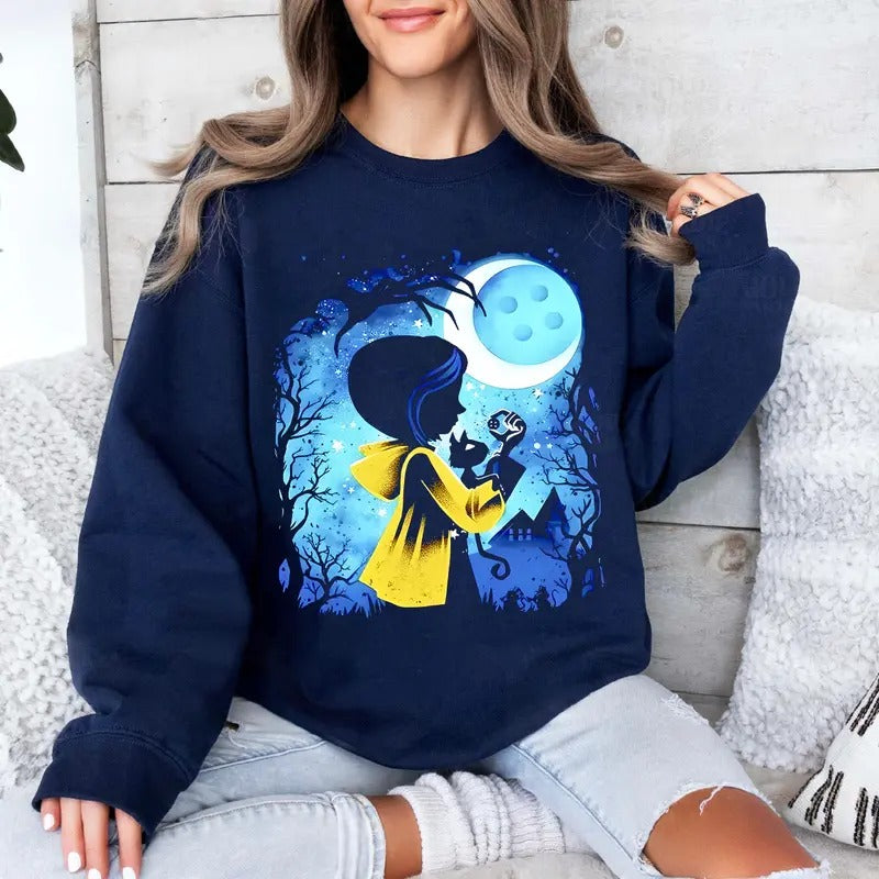 Coraline Moon Button Night Horror Movies Halloween - Adult & Kids T-Shirts, Sweatshirts & Hoodies apparel design preview 1