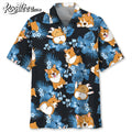 Corgi Dog Blue Floral Hawaiian - Adult & Kids T-Shirts, Sweatshirts & Hoodies apparel design preview 1