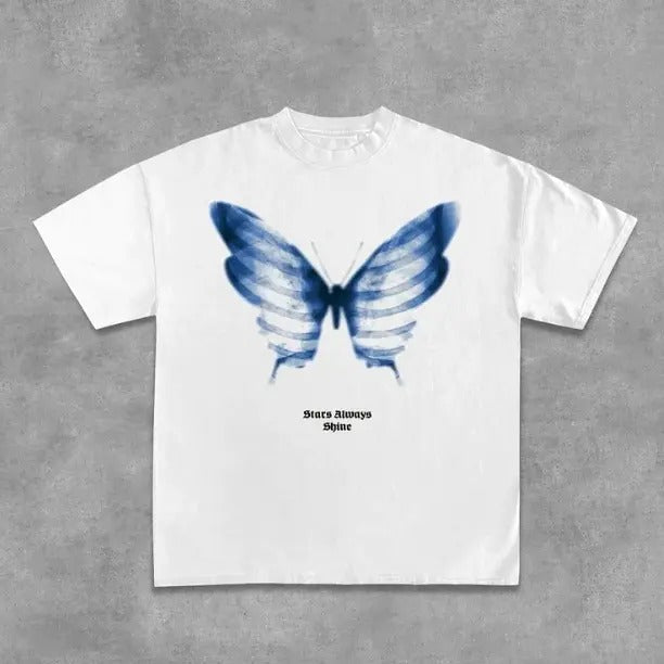 Cotton Shadow Skeleton Butterfly Short Sleeved Y2k - Adult & Kids T-Shirts, Sweatshirts & Hoodies apparel design preview 1