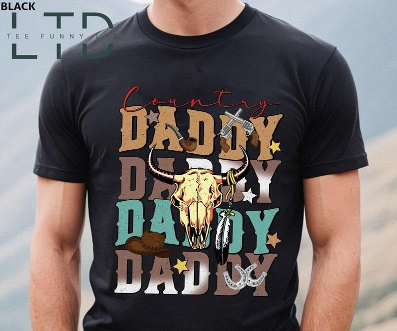 Country Daddy Western Dad Cow Skull Cowboy Howdy - Adult & Kids T-Shirts, Sweatshirts & Hoodies apparel design preview 1