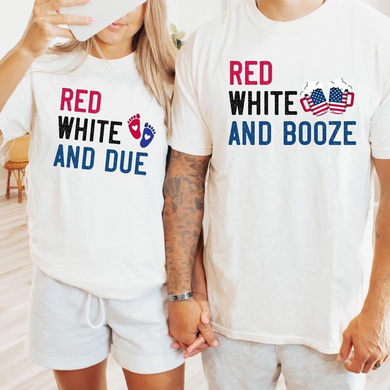 Couples 4th July Pregnancy Announcement New Mom Dad - Adult & Kids T-Shirts, Sweatshirts & Hoodies apparel design preview 1