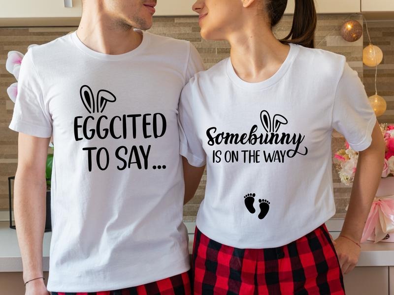 Couples Easter Pregnancy Announcement Matching New - Adult & Kids T-Shirts, Sweatshirts & Hoodies apparel design preview 1