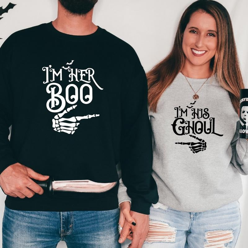 Couples Halloween I'M His Ghoul Her Boo Matching - Adult & Kids T-Shirts, Sweatshirts & Hoodies apparel design preview 1