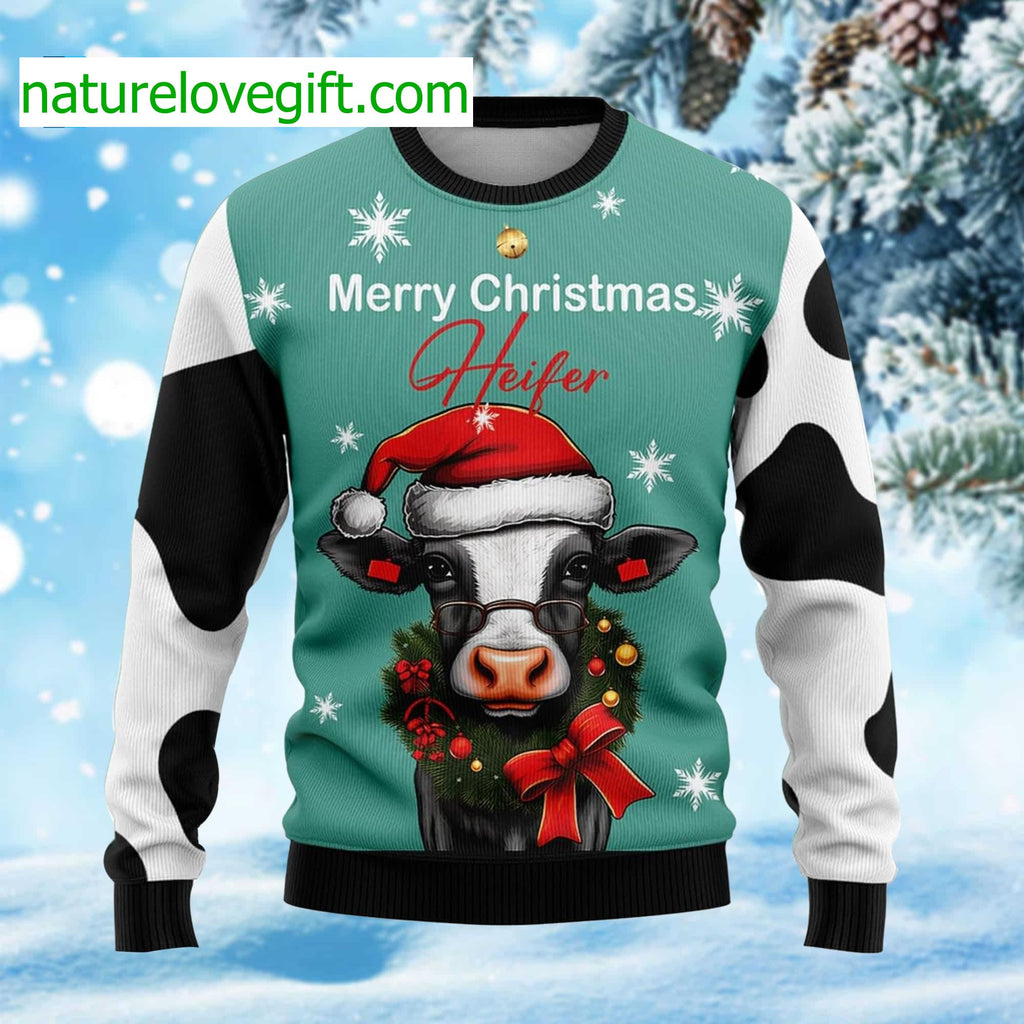 Cow Merry Christmas Heifer Ugly Christmas Sweater - Holiday Gift product image