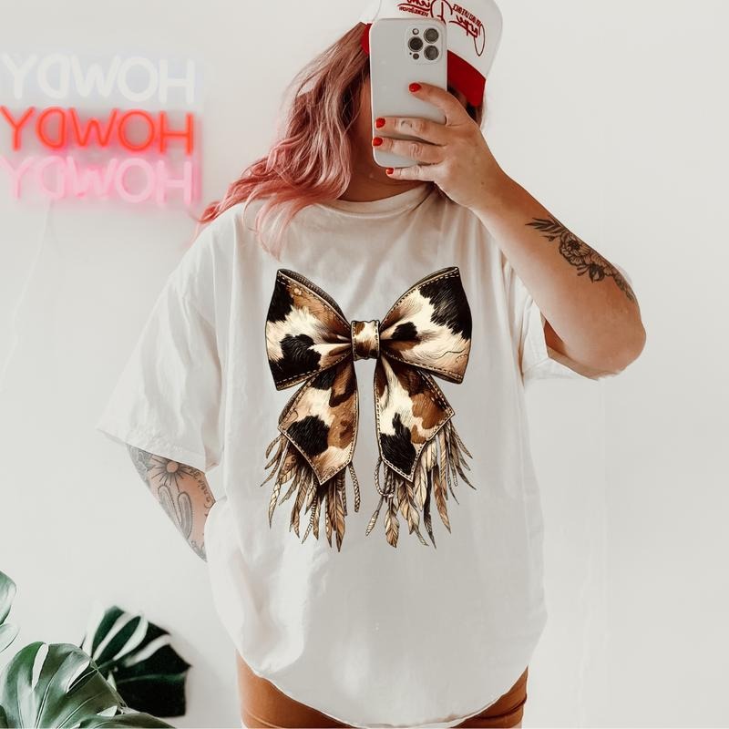 Cow Print Bow Western Relaxed Fit Printed USA - Adult & Kids T-Shirts, Sweatshirts & Hoodies apparel design preview 1