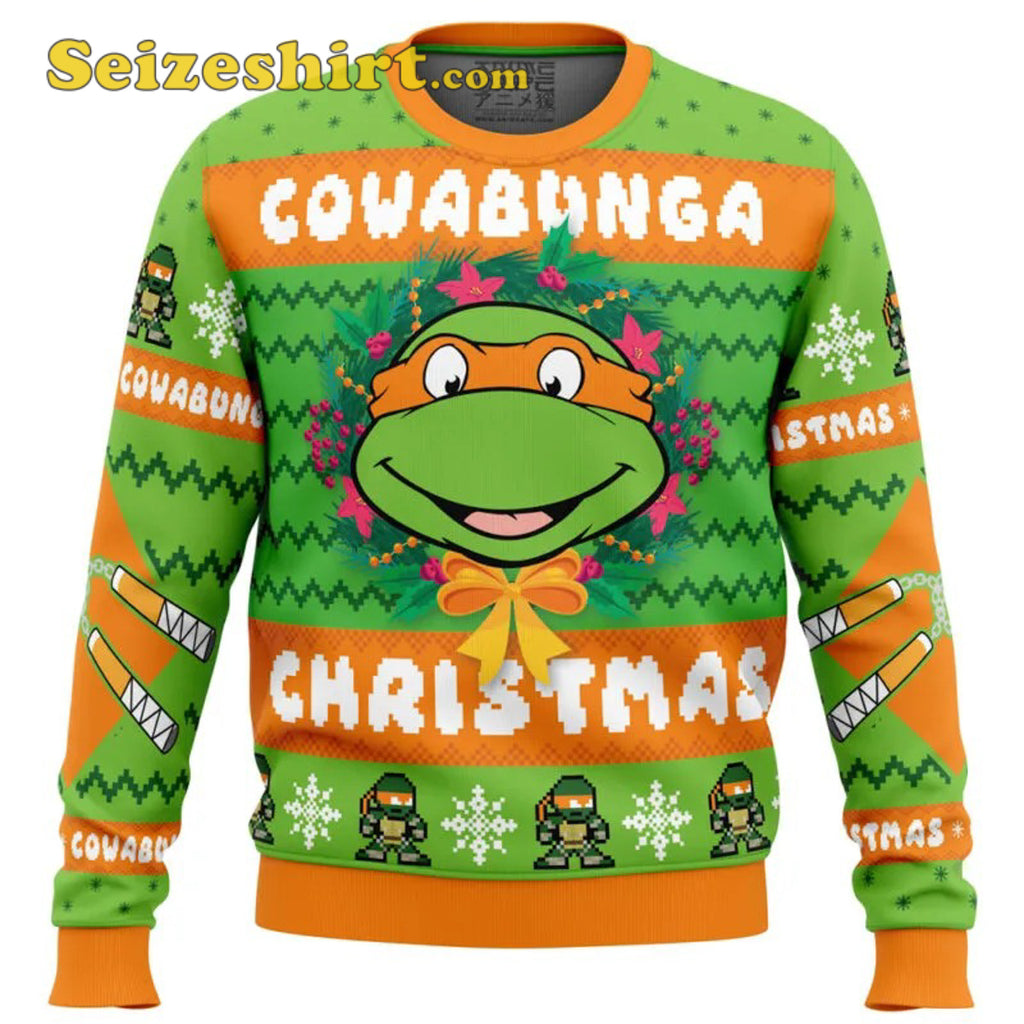 Cowabunga Michaelangelo Christmas Teenage Mutant Ninja Turtles Ugly Cute Ugly Christmas Sweater - Holiday Gift product image