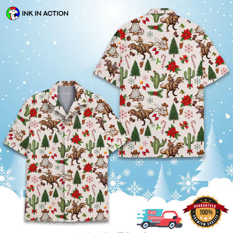 Cowboy Riding Dinosaur T-rex, Western Christmas - Adult & Kids T-Shirts, Sweatshirts & Hoodies apparel design preview 1