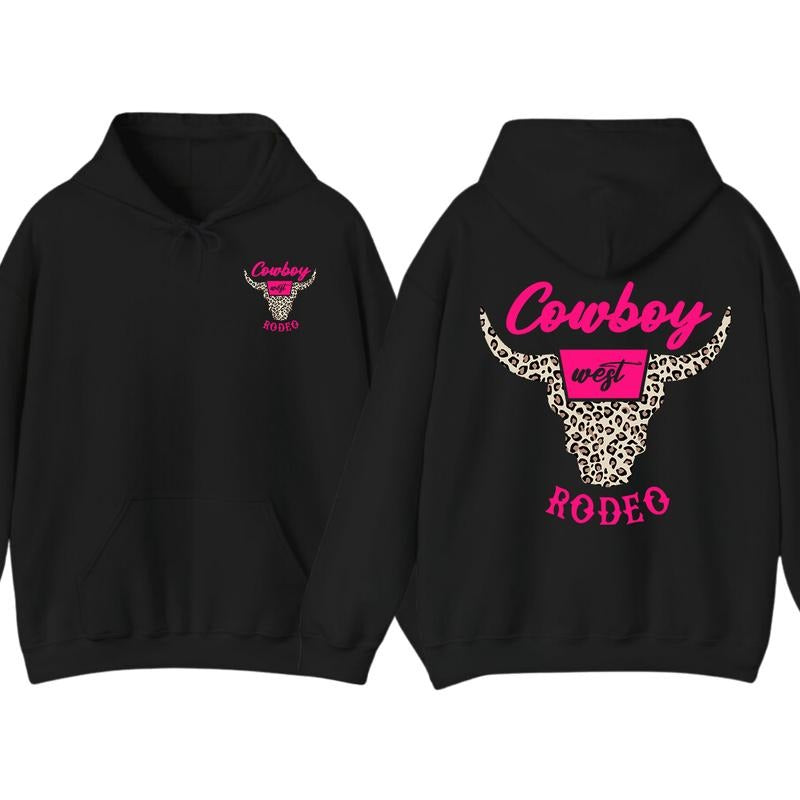 Cowboy Rodeo Western Bull Skull Pink Leopard Print - Adult & Kids T-Shirts, Sweatshirts & Hoodies apparel design preview 1